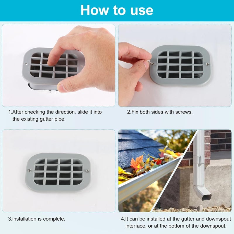 VYH 3x4 Rain Gutter Drop Outlet with Filter, Leaf Filter at The Bottom of Downspout (Gray, Pack of 2) - Image 4